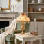 Lampe de table classique 21 po h, lampe de bureau en tissu fleur antique avec ampoule 3 couleurs