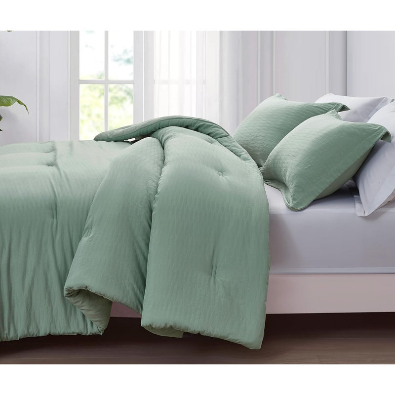 Calvin Polyester Jacquard Comforter, King Comforter + 2 King Shams, Sage Green