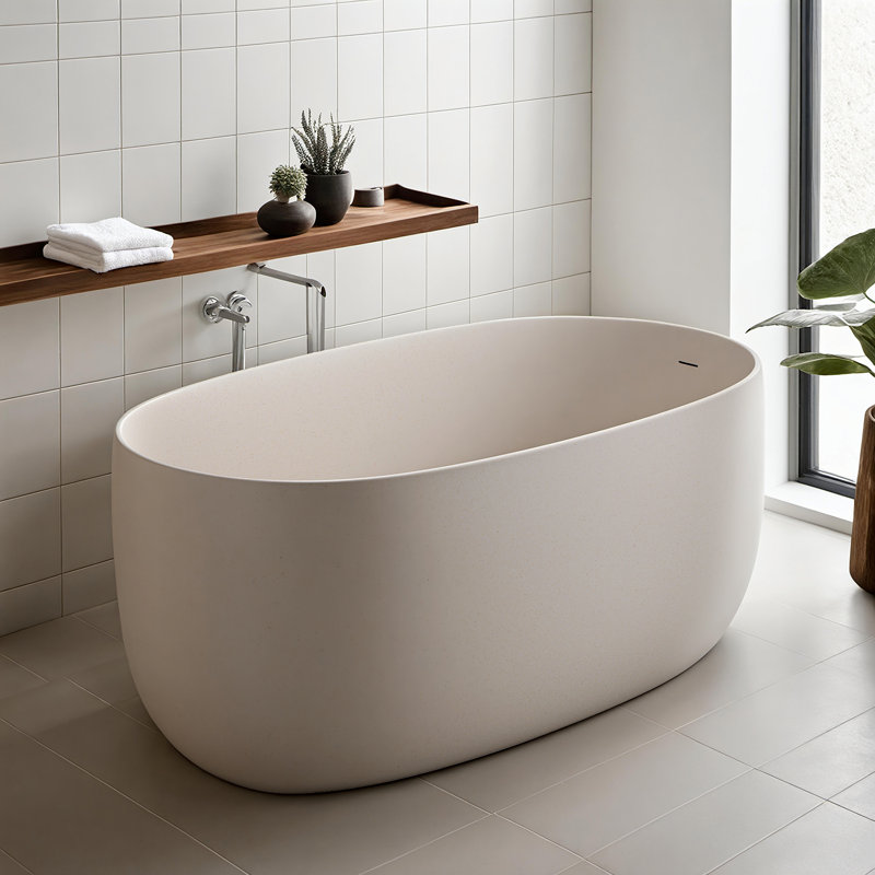 Baignoire autoportante 51 "avec drain et trop-plein 51", Beige