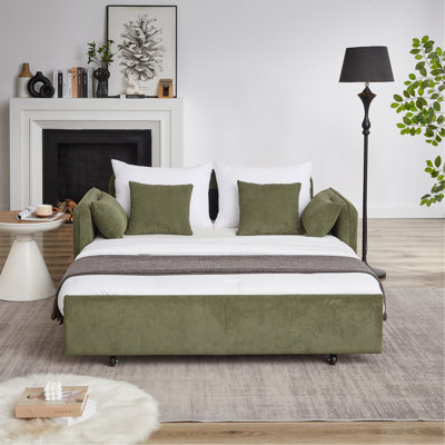 Canapé-lit réglable 66 po 3-en-1 avec lit escamotable 4 coussins et poches latérales Canapé-lit convertible en velours côtelé doux pour le salon Chambre à coucher Bureau Bureau Vert