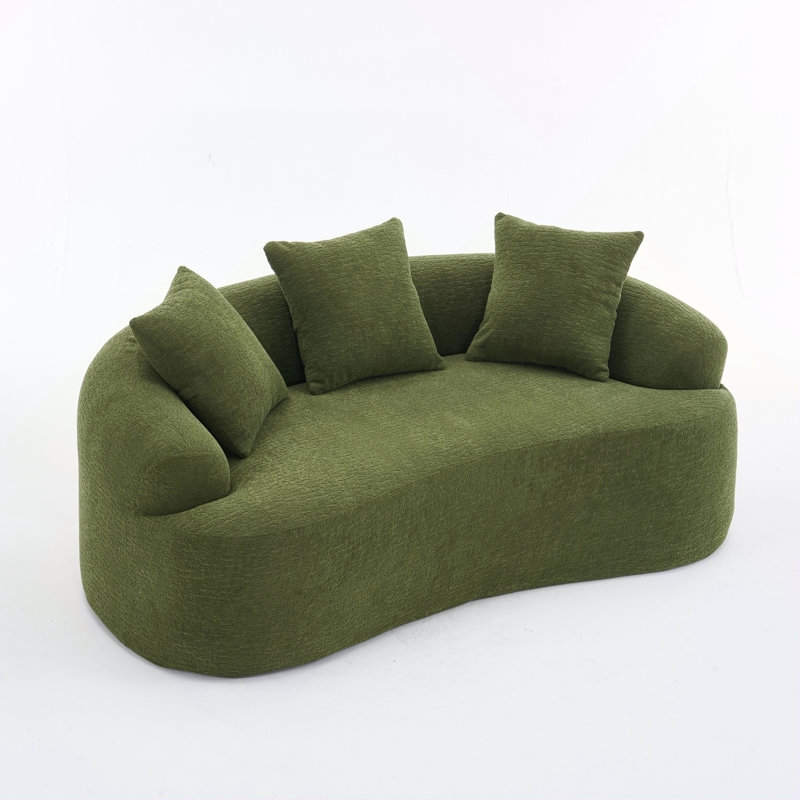 Canapé en chenille incurvé en chenille, sans assemblage, Vert antique