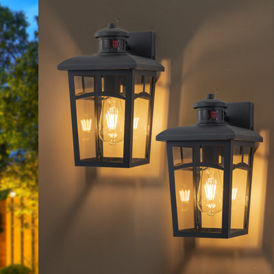 Black Motion Sensor Dusk To Dawn Outdoor Wall Lantern（2-pack）