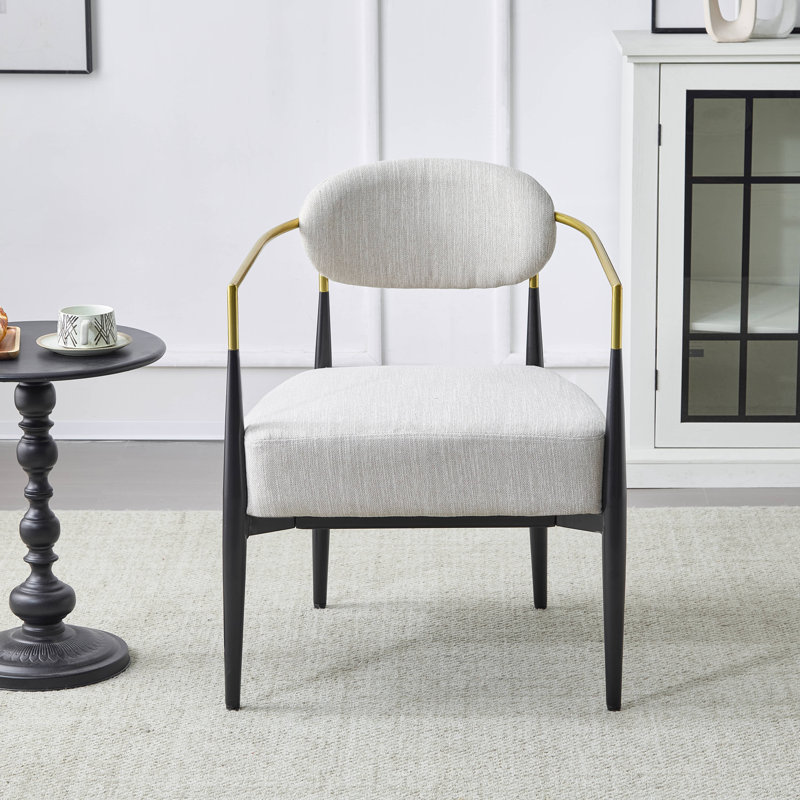 Fauteuil d'appoint rembourré Mid-Century, Beige, Doré