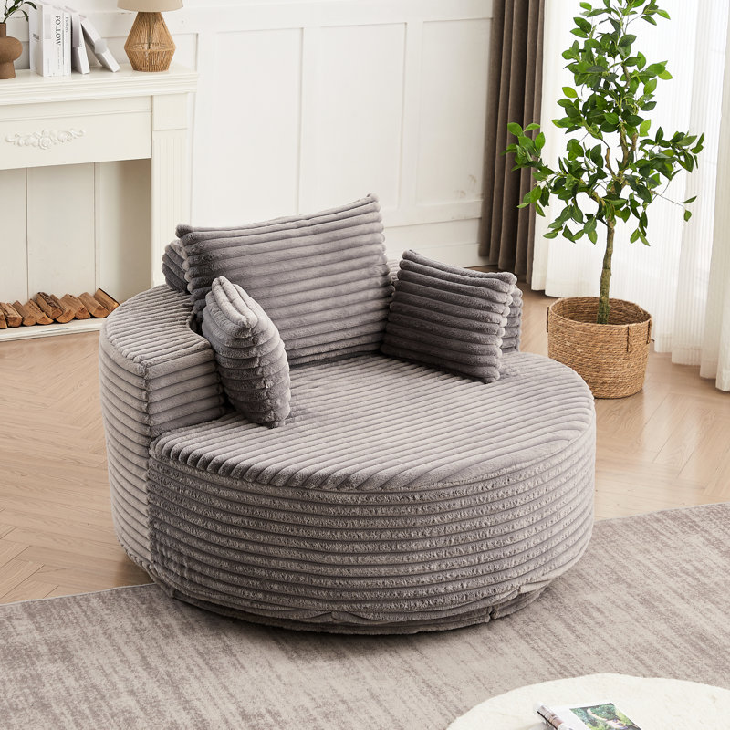 Fauteuil convertible moderne et moelleux en velours côtelé et mousse, 140 cm de long, pivotant à 360° pour salle de projection, soutien amélioré, pivotant simple de 140 cm, mousse, confort optimal