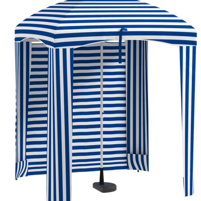 Parasol d'extérieur à volants - Rayures bleues et blanches, 5,9 pi x 5,9 pi, portable, évents, sacs de sable, tente de plage portative avec abat-jour,