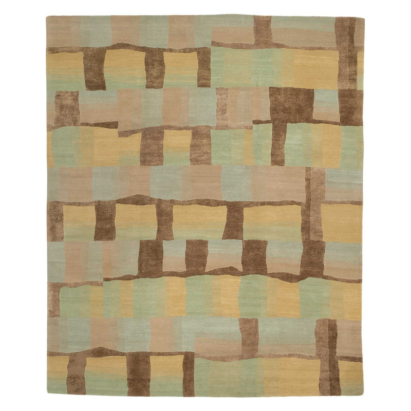 Eva H Geometric Area Rug in Beige/Green, Rectangle 6' x 9'