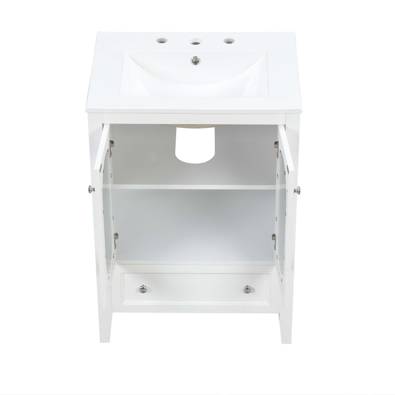 White 24" Freestanding Bathroom Vanity with Ceramic Sink