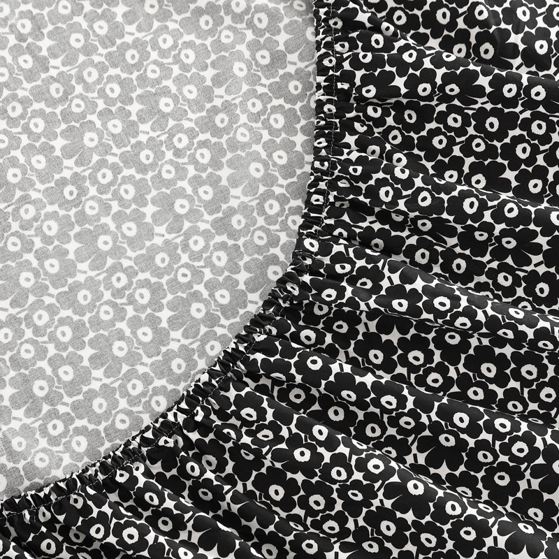 Full Black Cotton Percale Floral Print Bedding Set