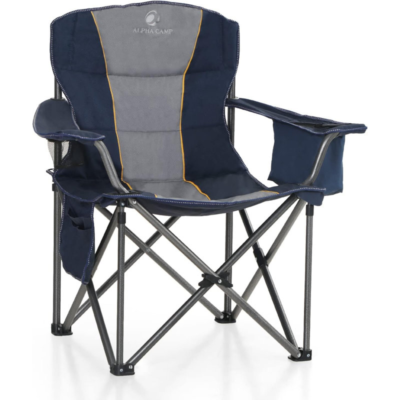 Oversized Folding Camping Chair, Heavy Duty Portable Lawn Chairs With Cooler Bag, Side Pocket & Cup Holder, Folding Chairs For Outside Support
