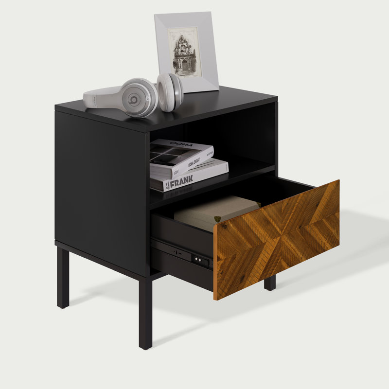 Vivian Nightstand With 1 Drawer – Acacia Wood, Rustic Chestnut/Black