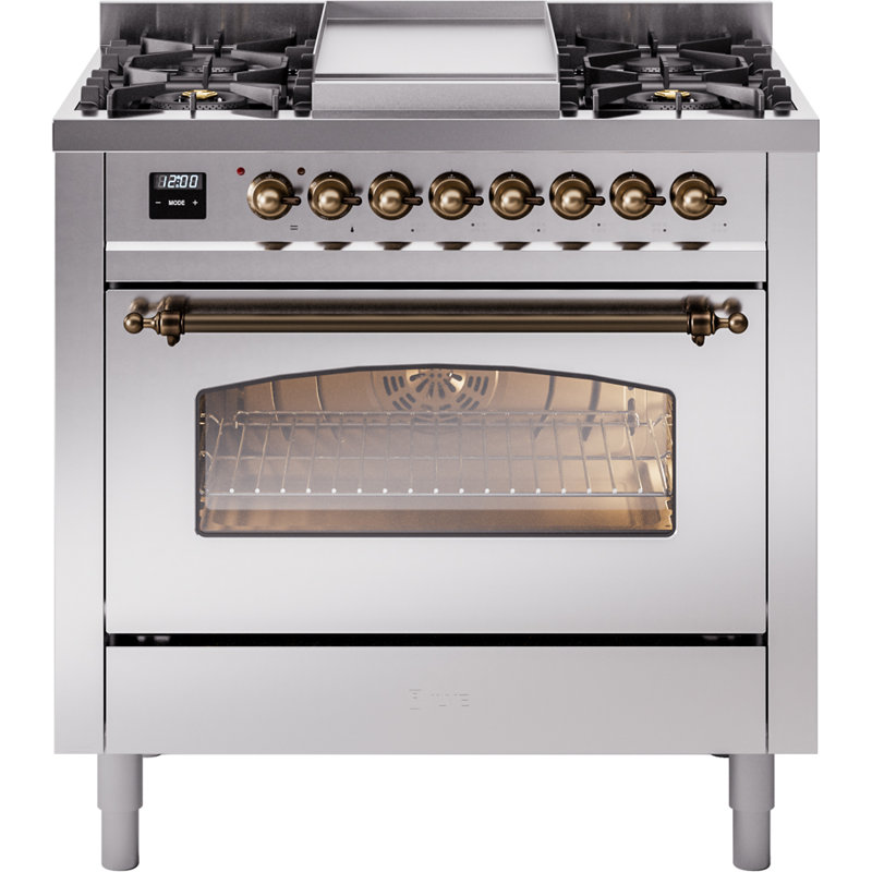 ILVE Nostalgie II 36 Dual Fuel Range, knobs, RAL/Copper, Liquid Propane