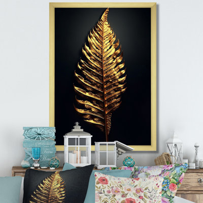 Botanical Canvas Wall Art, Golden Fern Leaf Nature Print - Golden Fern Leaf on Black I
