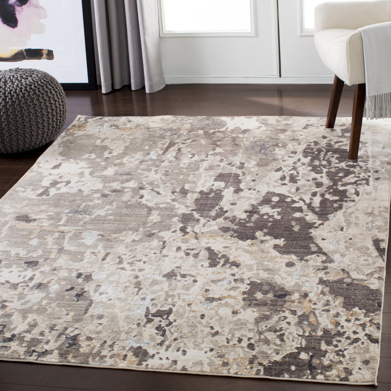 Tapis taupe / beige à motif abstrait Cearbhall, Rectangle 5 pi 3 po x 7 pi 6 po
