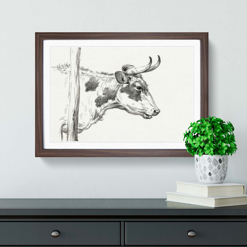 Horns of the Cow by Jean Bernard - Picture Frame Drawing Print, 48cm H x 65cm W x 2cm D, Walnut Framed