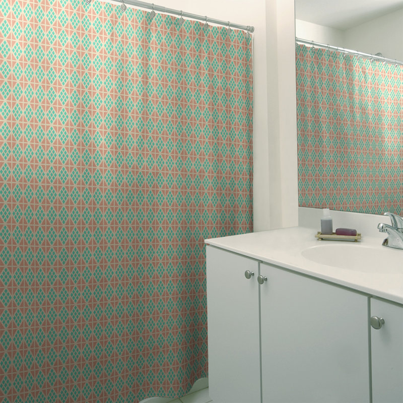 Rideau de douche simple hexagonal classique, Diamond and Lattice, Teal/Orange Geometric 1