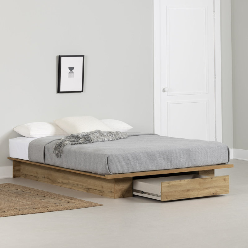 Serrano Queen Platform Bed With Drawer, Nordik Oak