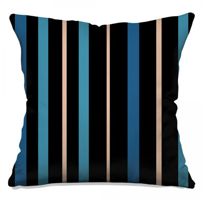 Black Blue Striped Double Sided Throw Pillows