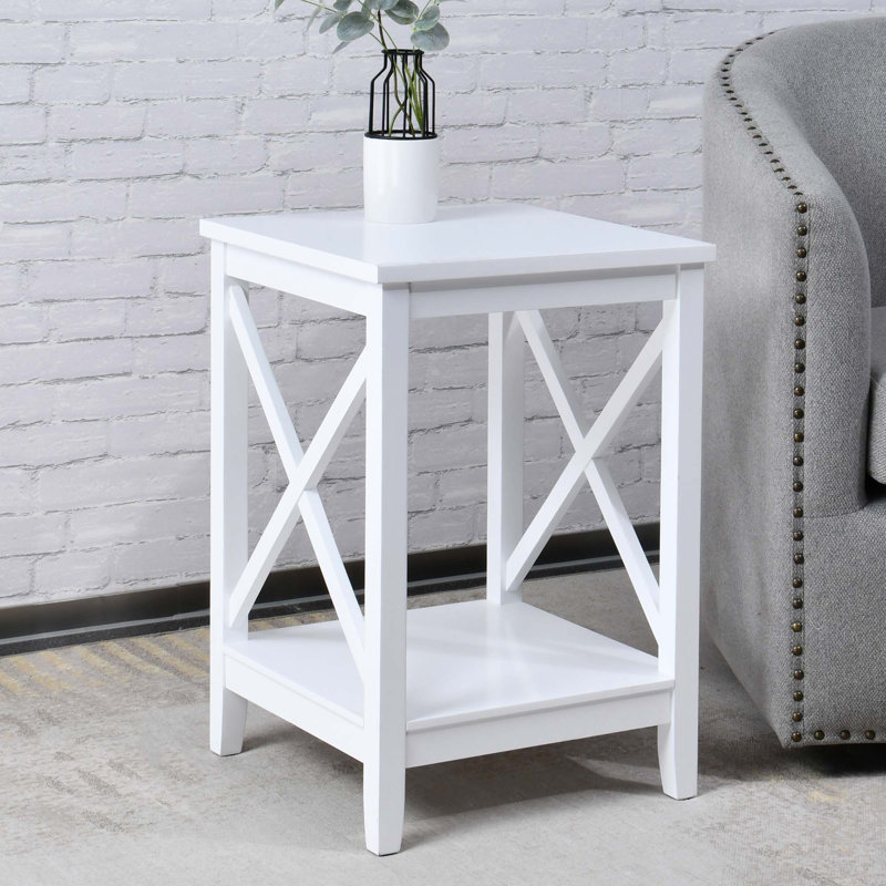 Table de bout en bois massif Chalon, Blanc
