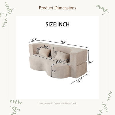 2-in-1 Foldable Sofa Bed, 75 Inch Convertible Compressed Sleeper with Memory Foam and Faux Fur Upholstery, Includes 2 Pillows for Comfort