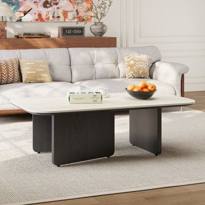 51.2" Wood Coffee Table with Stone Top