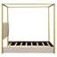 Grand lit plateforme à baldaquin avec tête de lit et structure en métal, beige
