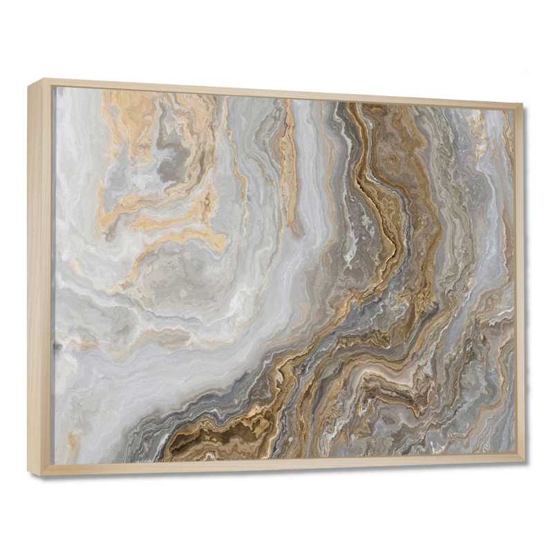 Art mural en marbre - marbre blanc avec veines de gris Curley et or - reproduction d'art sur toile, H 30 po x l 40 po, Érable