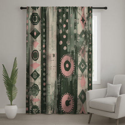 Geometric Tribal Pattern Window Curtains, Tribal Sheer & Blockout Curtains - 1 Panel