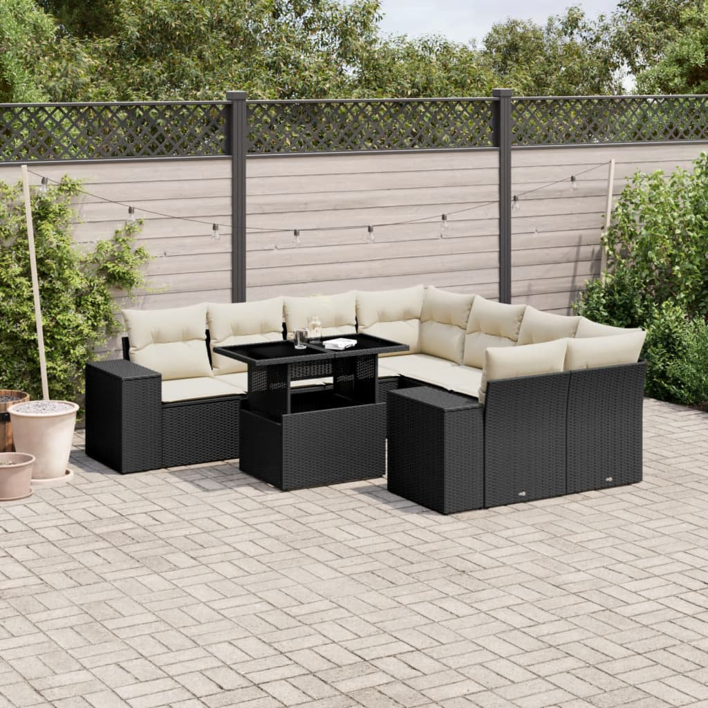 Vidaxl 9-Tlg. Garten-Sofagarnitur Mit Kissen Schwarz Poly Rattan