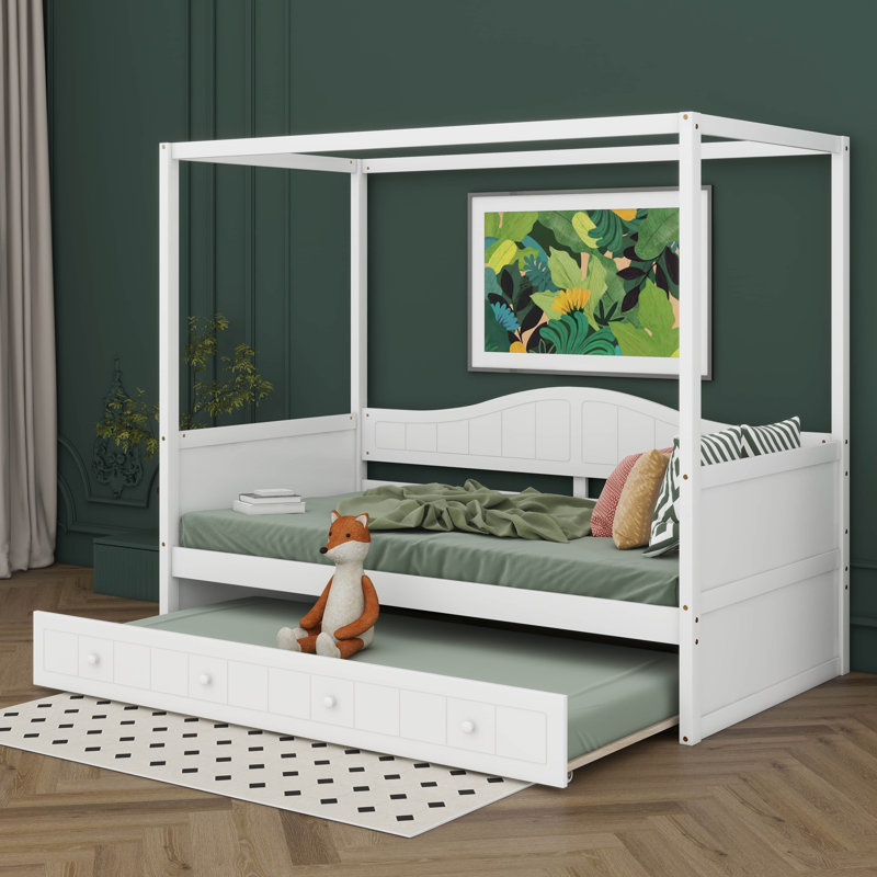 Lit à baldaquin simple avec lit gigogne simple, structure de lit de jour en bois, canapé-lit, base de lit plateforme pour enfants, adolescents, adultes
