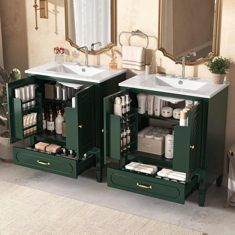 Meuble-lavabo double 60 po Modern, Vert / or