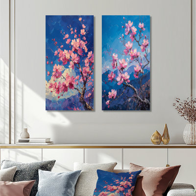 Ensemble de 2 fleurs de cerisier roses et bleues - I