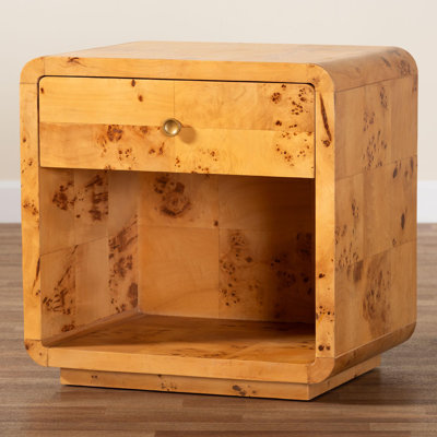 Dynell Modern And Contemporary Natural Real Burl Wood 1-Drawer Nightstand