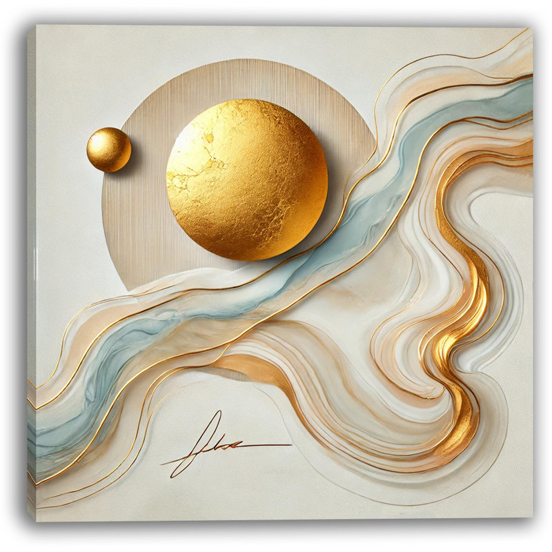 Golden Synergy - art abstrait sur toile avec éléments dorés fluides, H 40 po x l 40 po x P 1,5 po