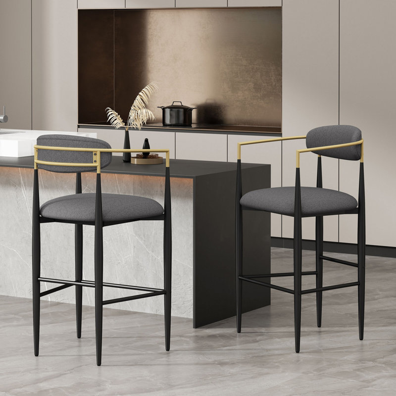 Barstools Set Of 2, Upholstered Bar Stools With Backs And Iron Legs For Kitchen Island Fabric Seating 260LBS Weight Capacity