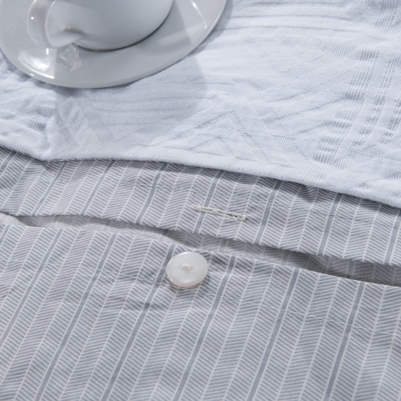 King Size White Cotton Geo Duvet Cover Set