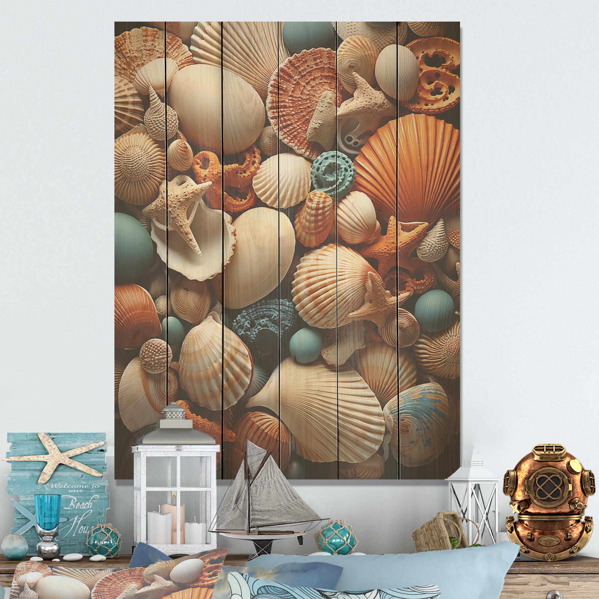 Beachcrest Home™ Classic Seashells By The Sea I - Seashell Wood Art On ...