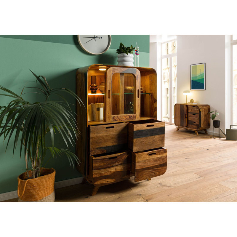 90cm Solid Wood Sideboard, Dark Brown