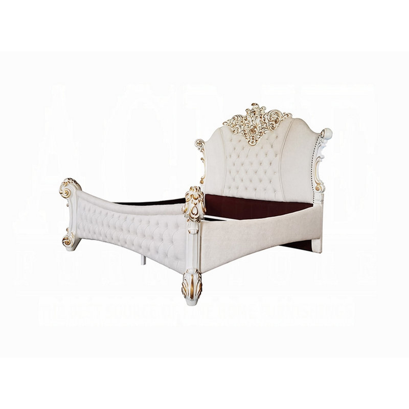 Upholstered Scalloped Bed, California King, White