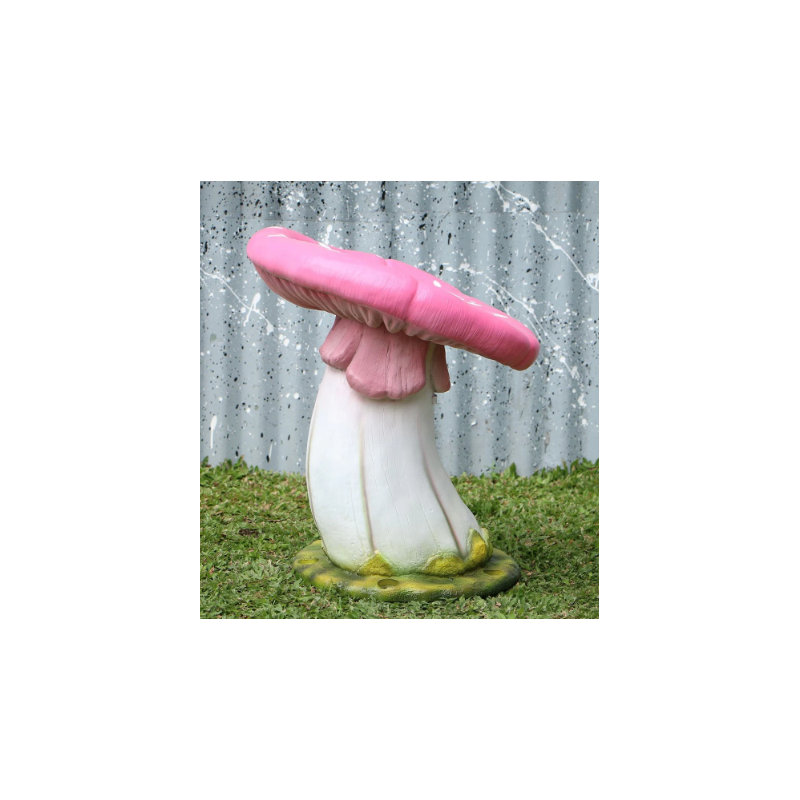 Statue simple tabouret champignon surdimensionné, Blanc / Vert / Rose
