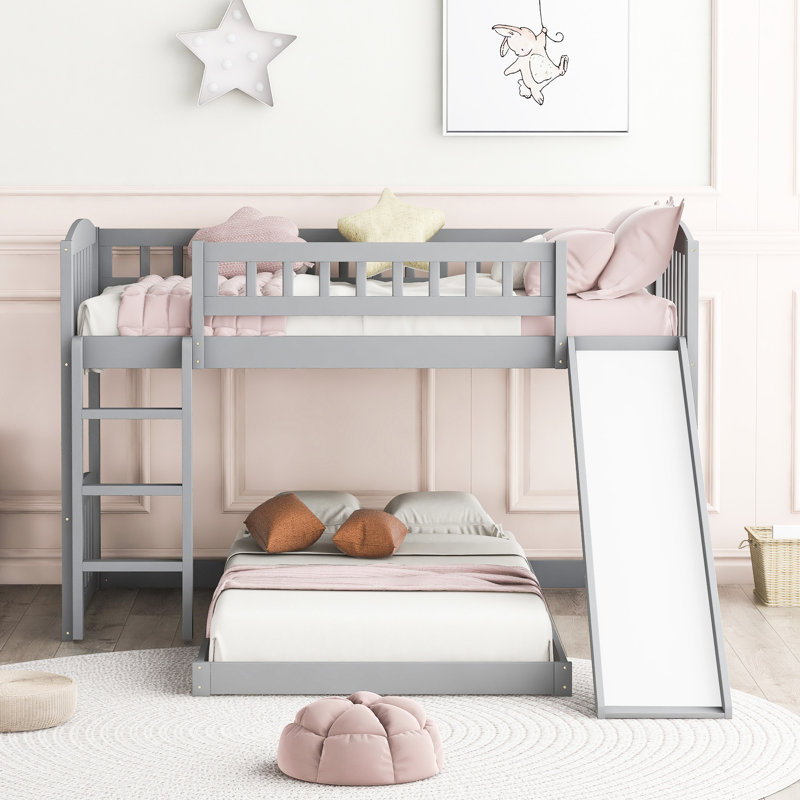 Lit simple au-dessus d'un lit superposé gris - Fabriqué en bois de pin massif pour une glissade de chambre à coucher, convient à un décor moderne