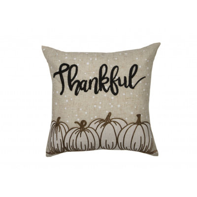 Thankful Pumpkin Applique Harvest Pillow, 14 By 14-Inch