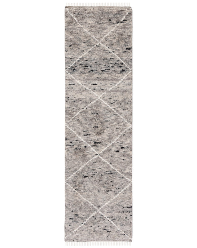 Tapis géométrique en laine noué à la main Meiners, Tapis de couloir 2 pi 3 po x 8 pi