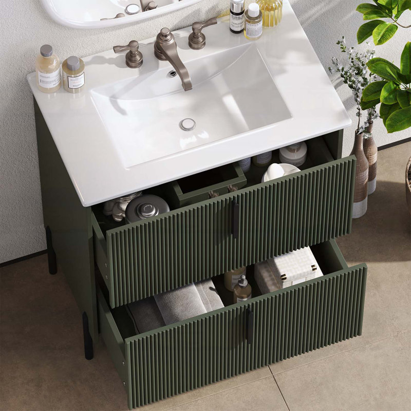 Meuble-lavabo 30 po avec lavabo en céramique, Vert / noir