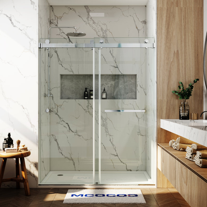Opal Mirage MCOCOD 61-67" W x 76" H Double Sliding Frameless Smooth Sliding Shower Door with 3/8" (10mm)Clear Glass, Chrome