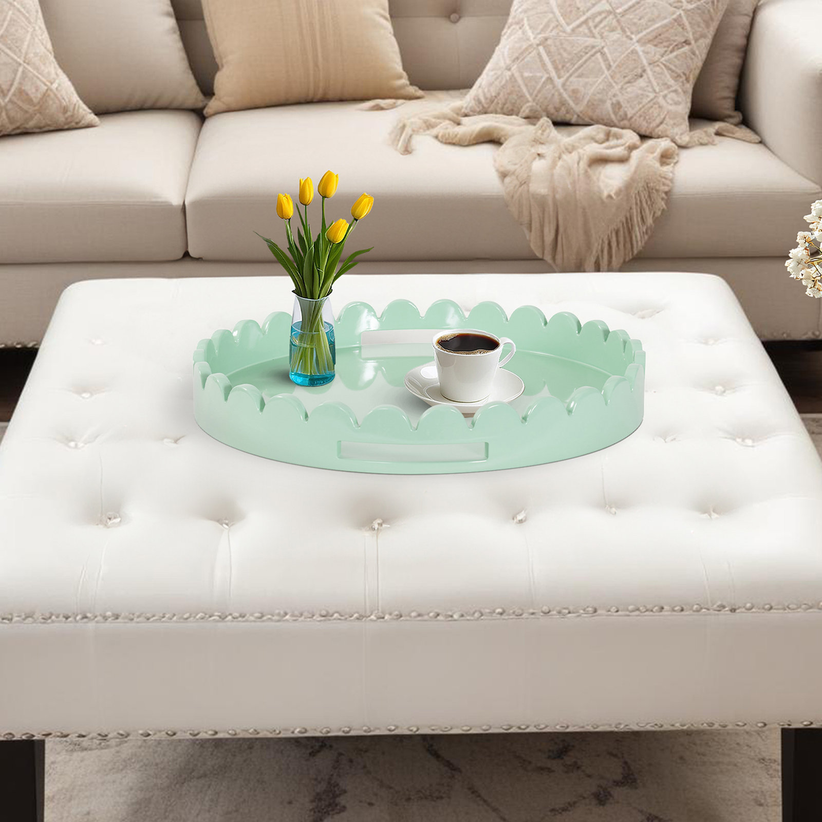 Hindley Handcrafted Round Decorative Tray, Mint Green