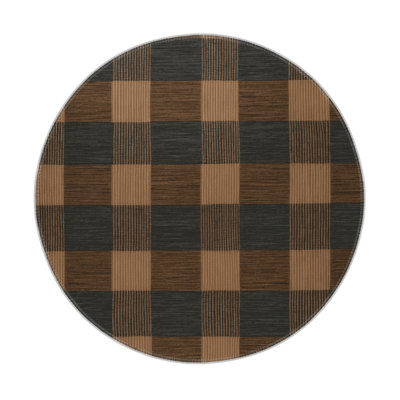 Checkered Brown Indoor and Outdoor Area Rug