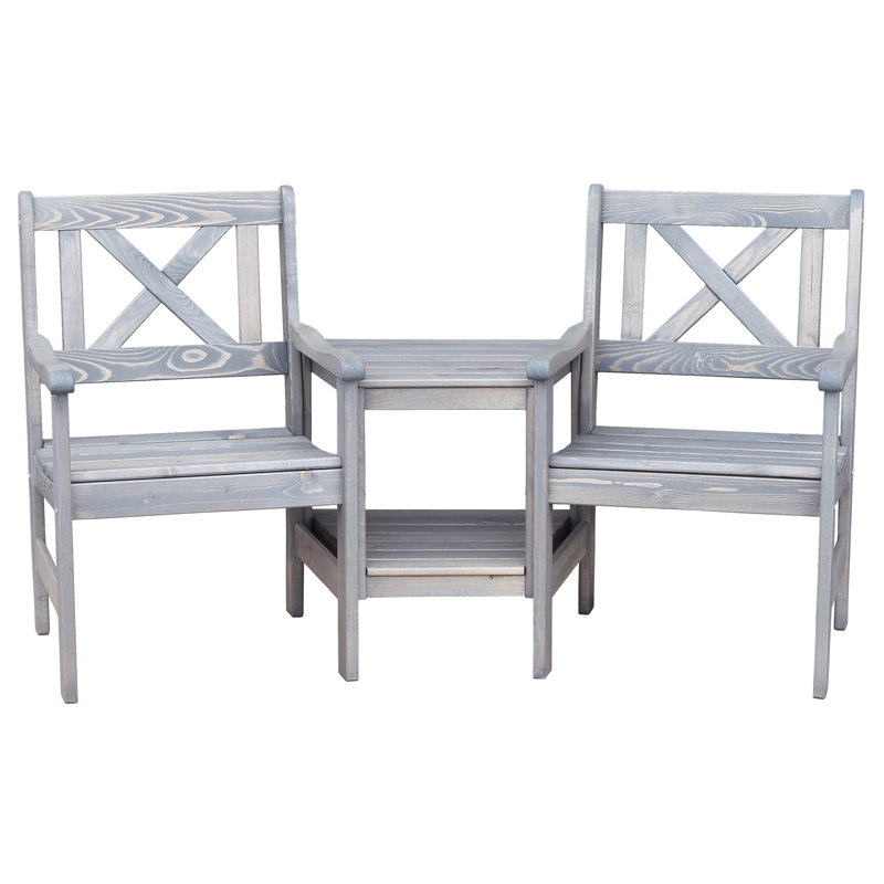 Bradon Solid Wood 2 - Person Seating Group, Grey