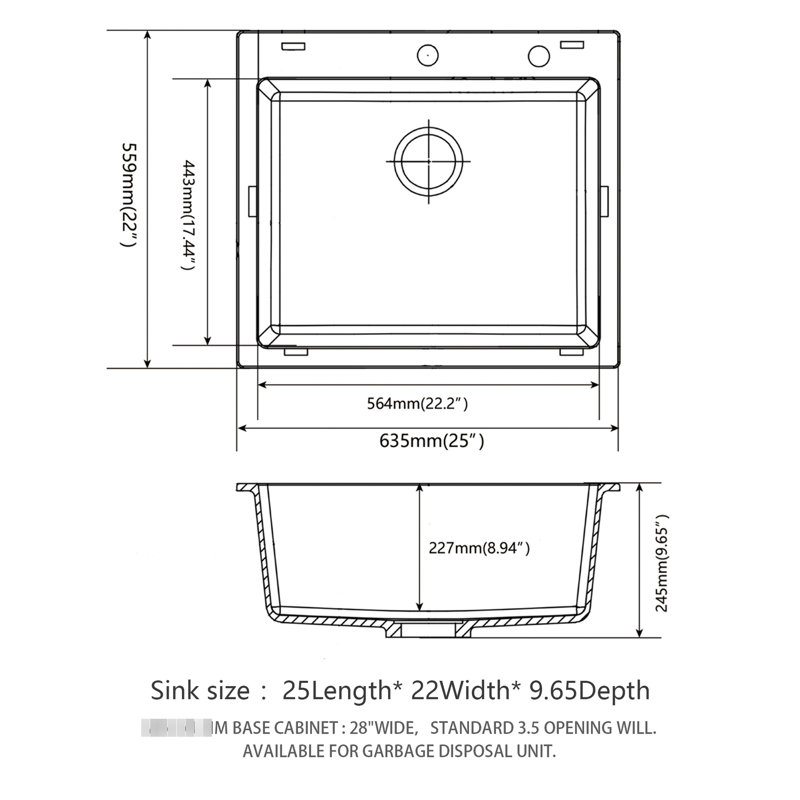 Quartz Composite Sink - 25X22" Black, And Noise-Reducing Black Kitchen Sink, With Scratch Surfaces
