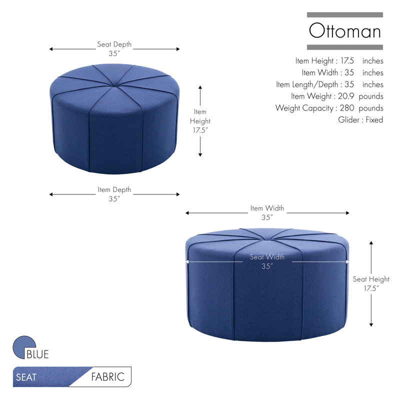 Wrought Studio™ Alain 35" Fabric Round Cocktail Ottoman, Bashaw Blue Fabric