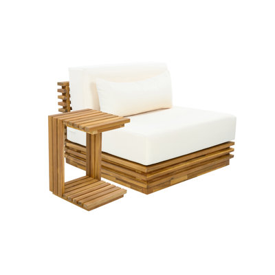 Ensemble de conversation d'extérieur surdimensionné 2 pièces avec fauteuil club et table d'appoint, structure en bois d'acacia, finition naturelle avec coussins beiges